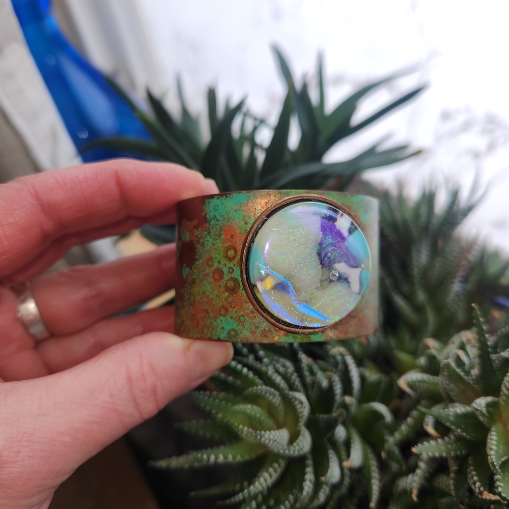 Copper And Dichroic Glass Cuff - Picture 3 of 6